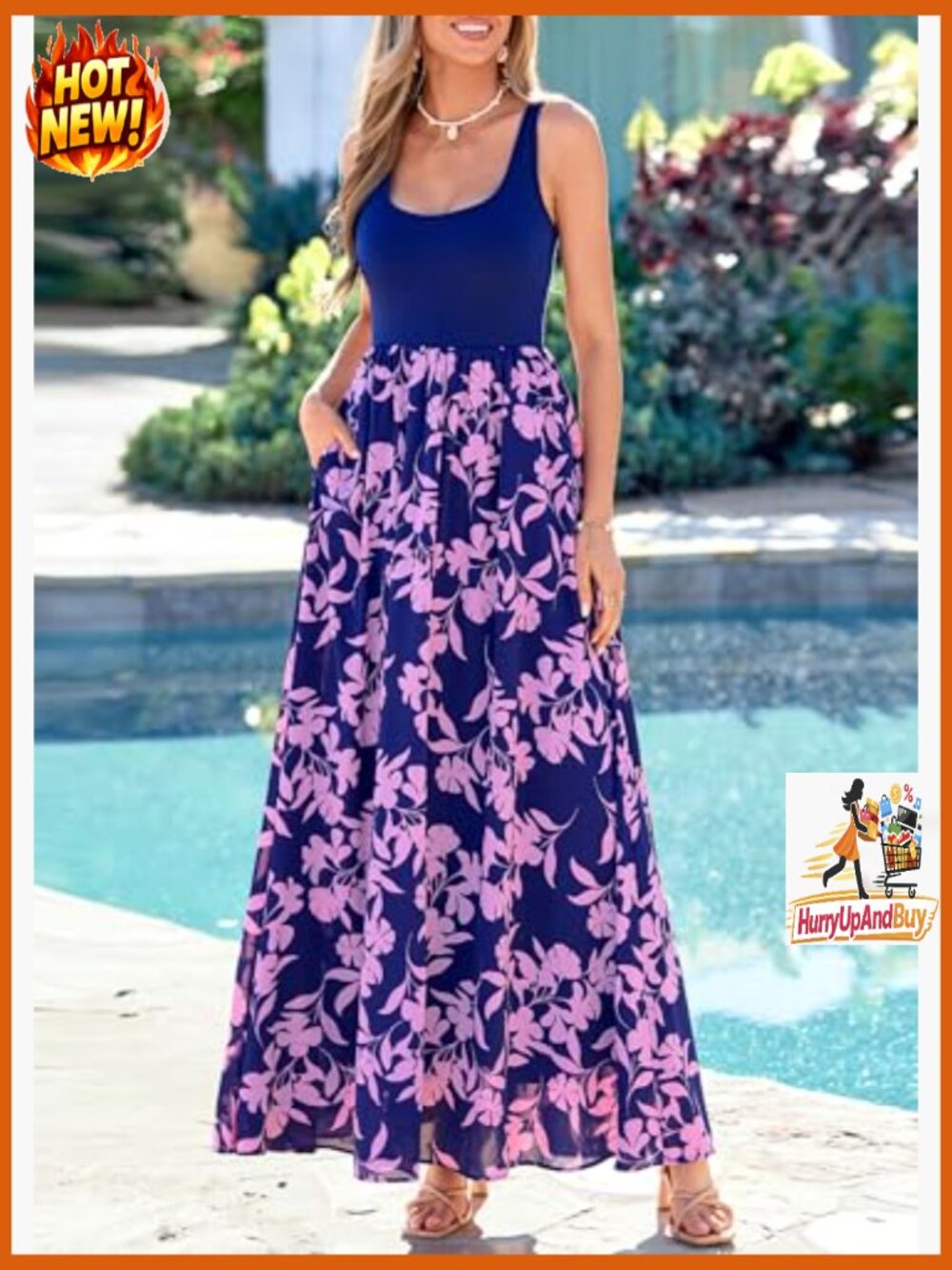 Boho Floral Maxi Sundress Flowy Vacation Beach Wedding Cruise Outfits Sleeveless - Picture 3 of 7